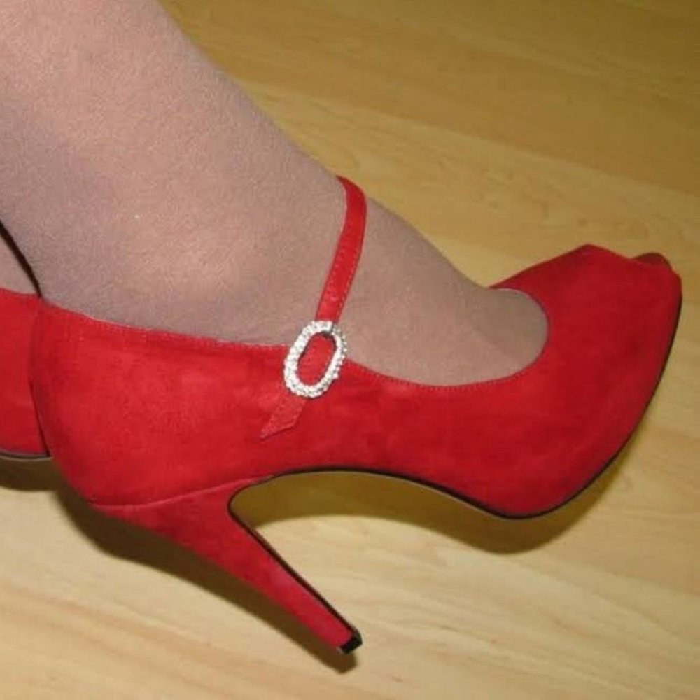 Brand New Sizes 7, 8, 9, 10 Red Suede Open Toe High Heel Shoes